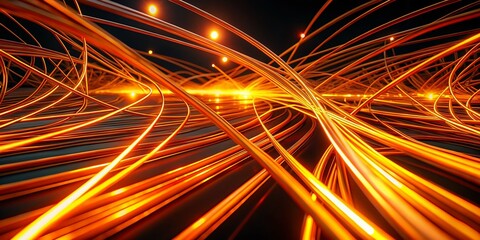 Abstract Glowing Orange Lines Vanishing Point, Dark Background, High Detail