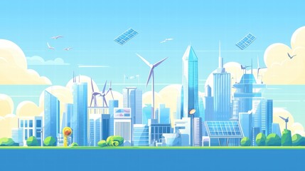 Obraz premium Futuristic Cityscape with Renewable Energy and Green Technology