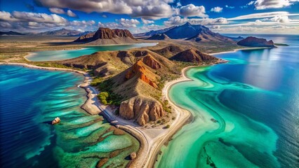 Aerial Baja California Sur Desert, Sea of Cortes Bay, La Paz, Mexico