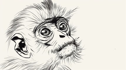 Fototapeta premium Langur Monkey Outline on Clean White Background