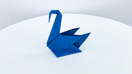 Art of Origami : Blue Swan, isolated On White Background