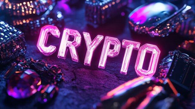 Cryptocurrency Revolution: Neon Sign in a Futuristic Setting