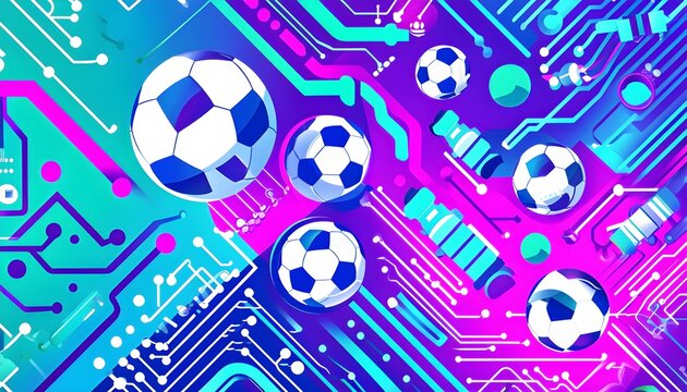 vibrant mix of abstract circuitry intertwined with soccer balls, representing AI role in personalized sports training
