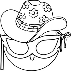 Groovy Cowboy Smile Face Doodle Coloring Image
