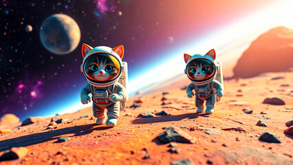 cute cat astronaut in space