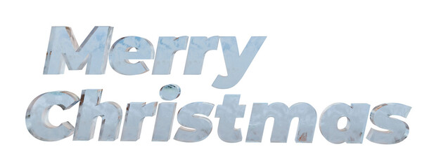 3D inscription Merry Christmas Made of ice on a transparent background