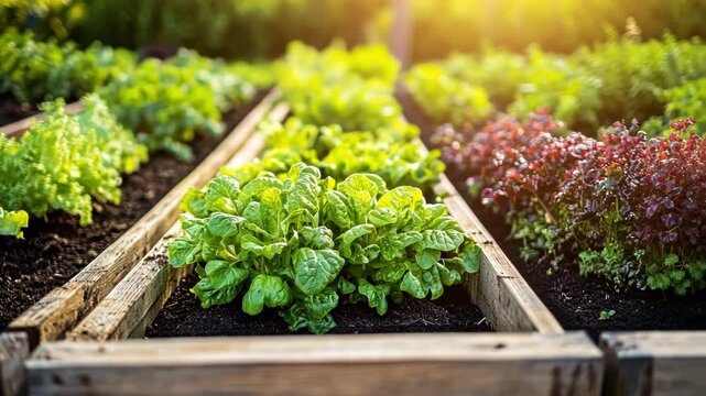 Lush Vegetable Garden at Sunset