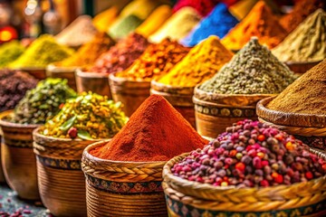 Fototapeta premium Close-up Spice Market, Aromatic Treasures, Vibrant Spices
