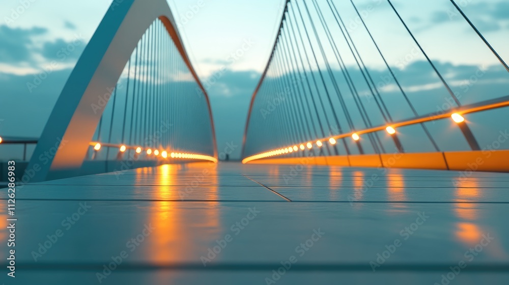Poster a close-up of contemporary bridge lighting, captured in a minimalist style, with soft focus on the b