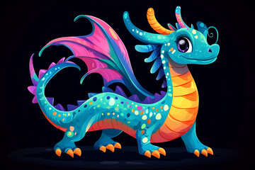 A colorful, cartoonish dragon with vibrant scales and playful features.