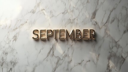 Golden September on Marble: Elegant gold lettering spelling out 