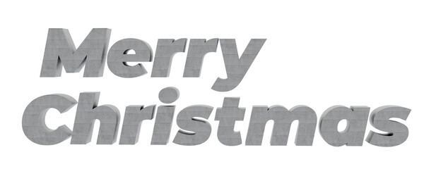 3D inscription Merry Christmas made of silver texture on a transparent background