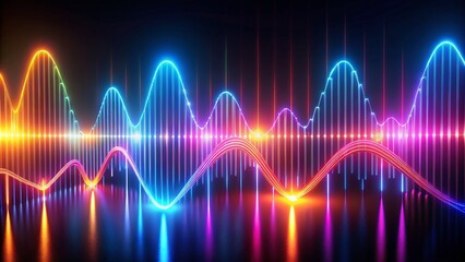 Fototapeta premium Dynamic 3D Sound Wave Neon Background - High Frequency Visualization