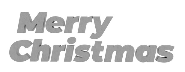 3D inscription Merry Christmas made of silver texture on a transparent background