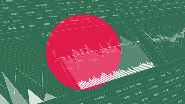 Bangladesh flag - Waving flag on report analytics data statement - Powered by Adobe