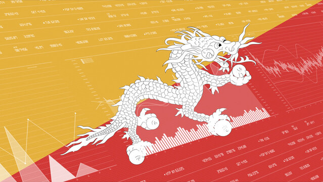 Bhutan flag - Waving flag on report analytics data statement