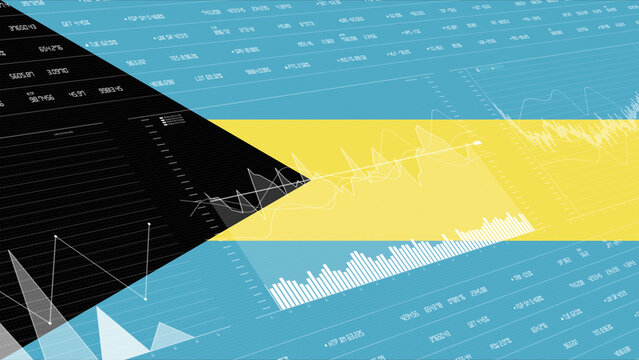 Bahamas flag - Waving flag on report analytics data statement - Powered by Adobe