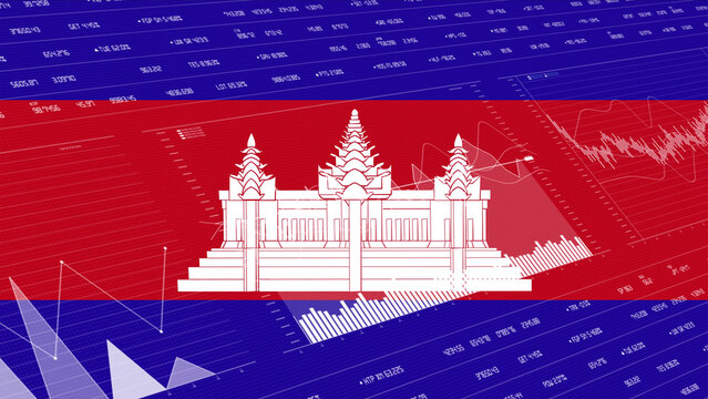 Cambodia flag - Waving flag on report analytics data statement