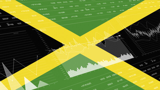 Jamaica flag - Waving flag on report analytics data statement
