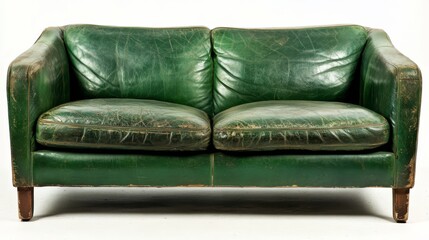 Vintage Green Leather Sofa 