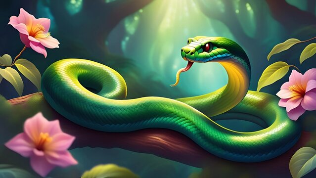 Green Snake in the Garden. 