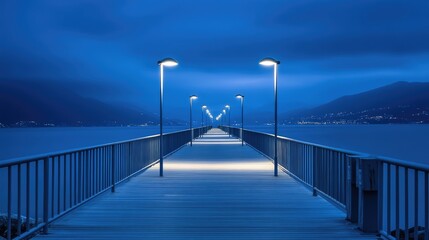 Obraz premium A minimalist shot focusing on sleek lighting along a bridge, with clean lines and a simple backdrop, capturing the elegant design.