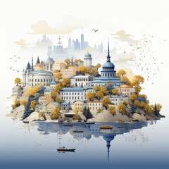 Obraz premium Minimalistic Urban Skyline Illustration of Kyiv, Ukraine