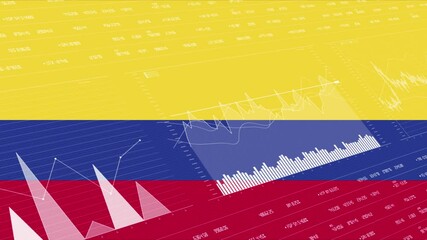 Colombia flag - Waving flag on report analytics data statement - Powered by Adobe