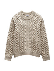 Beige Cable Knit Sweater, Autumn Winter Fashion, Cozy Style
