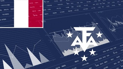 French Southern and Antarctic Lands flag - Waving flag on report analytics data statement - Powered by Adobe