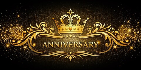 Golden Anniversary Logo with Crown & Flourishes - AI Photo