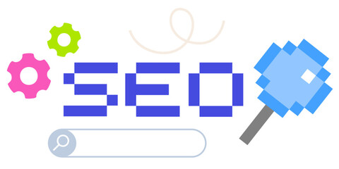 Lettering SEO with search bar and magnifying glass text