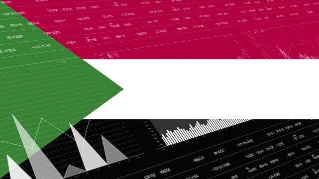 Sudan flag - Waving flag on report analytics data statement