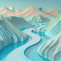 침식으로 인한 푸른 빛 곡선과 물의 노출 일러스트