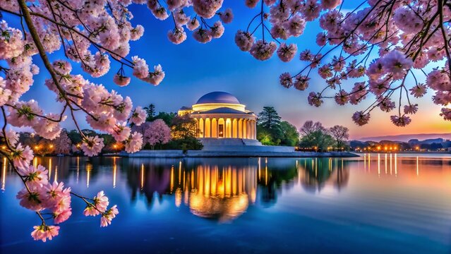 Jefferson Memorial Cherry Blossoms Low Light