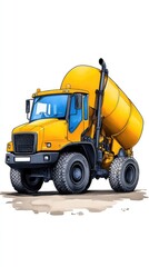 Naklejka premium Bright Yellow Cement Mixer Truck Illustration on White Background with Detailed Features and Realistic Design