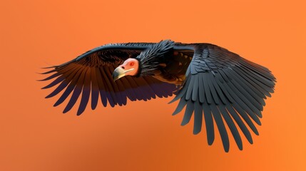 Fototapeta premium Minimalist 3D Vulture in Flight Against Orange Background