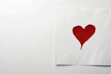 clean white tissue features vibrant red heart, symbolizing love and affection