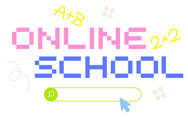 Lettering Online School with math signs and searchbar text