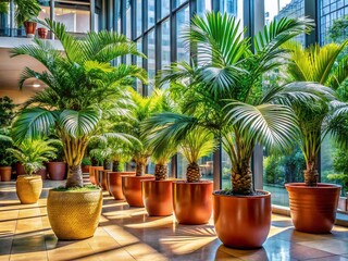 Fototapeta premium Palm Trees in Pots Architectural Photography, Modern Design, Botanical Still Life
