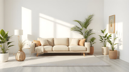 3D rendering beige sofa in living room interior design
