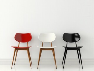 modern chairs in vibrant colors against a minimalist background