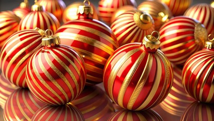 Red Gold Striped Christmas Balls 3D Render Architectural Photography