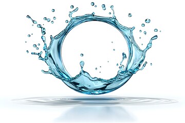 Water splash forming a perfect circle, isolated against a clean white background, showcasing fluid dynamics and graceful movement.