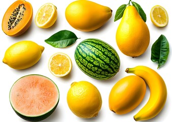 Vibrant Yellow Harvest, A colorful assortment of fresh yellow fruits and vegetables showcasing nature's bounty and diversity.