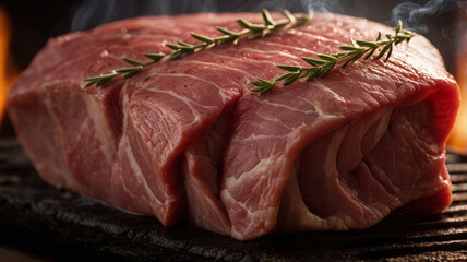 A piece of meat sizzling on the barbecue