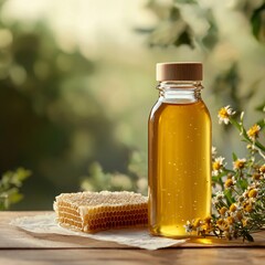 Showcase of a Cylindrical Honey Bottle Mockup in a Studio Setting for Creative Packaging Design