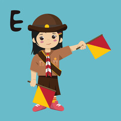 Pramuka girl sandi morse semaphore E a kid student