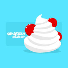National Whipped Cream Day to celebrate on January 5th. Whipped cream with cherry topping on light blue background.