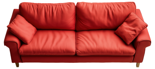PNG Red two-seater sofa with cushions